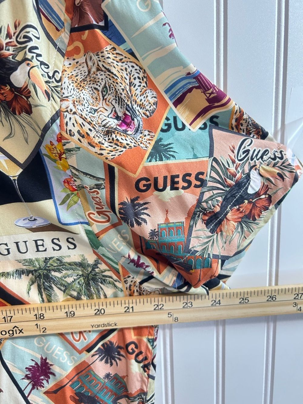 GUESS MEN Tropical Postcard animal print floral Short Sleeve Shirt Size XL. - Picture 16 of 16